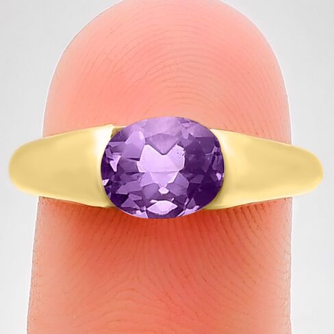 18K Gold Filled Amethyst Gemstone Ring for Women – Non-Tarnish Oval Cut Multi-Stone Stacking Ring – Dainty Gold Plated Ring for Engagement, Wedding, Gifts in Saudi Arabia