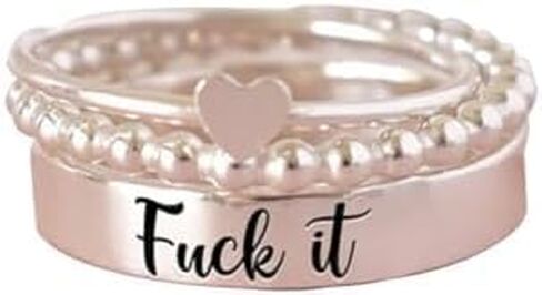 مجموعة خاتم S925 مكدسة - اللعنة على حلقة القلق ، دنتي بار سبينر ، حلقة لافتة بارد بيان in Kuwait