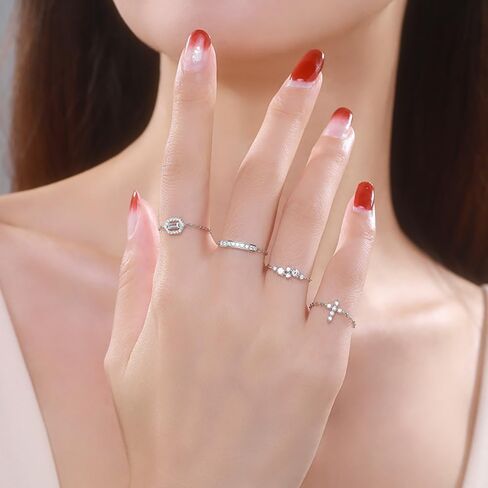 Kokoma Sterling Silver Cross Ring for Women Dangle Ball Drop Link Chain Stacking Rings Promise Engagement Statement Finger Band Minimalist Jewelry in Saudi Arabia