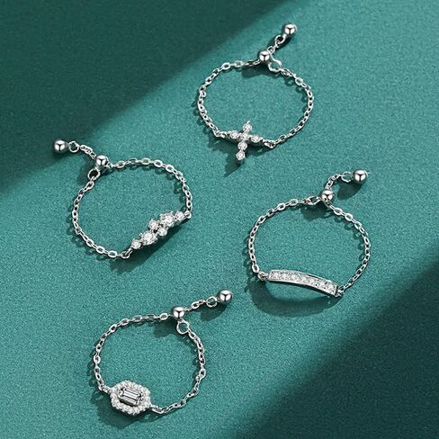 Kokoma Sterling Silver Cross Ring for Women Dangle Ball Drop Link Chain Stacking Rings Promise Engagement Statement Finger Band Minimalist Jewelry in Saudi Arabia