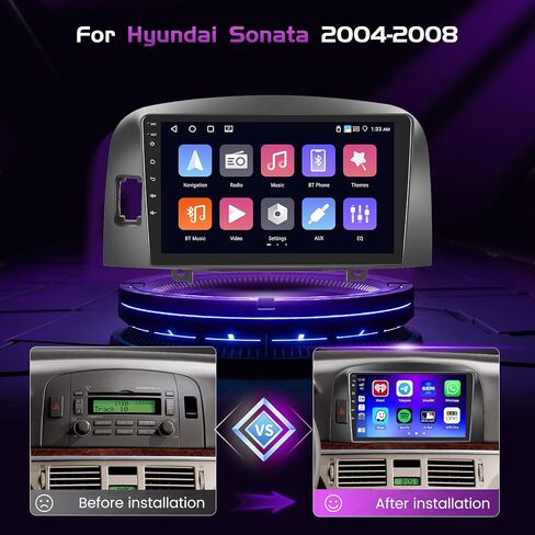 Fuluku【2+64G】 for Hyundai Sonata 2004-2008 Android 13 Car Stereo with Wireless Carplay Android Auto Mirror Link, 9’Touchscreen Radio WiFi/GPS/FM/RDS/Bluetooth/SWC/Waterproof Night Backup Cam Mic in Kuwait