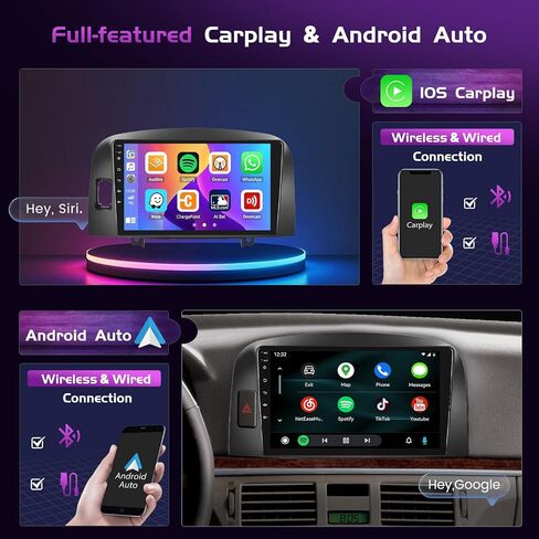 Fuluku【2+64G】 for Hyundai Sonata 2004-2008 Android 13 Car Stereo with Wireless Carplay Android Auto Mirror Link, 9’Touchscreen Radio WiFi/GPS/FM/RDS/Bluetooth/SWC/Waterproof Night Backup Cam Mic in Kuwait