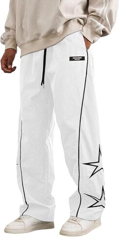 ZAFUL Men's Star Side Striped Casual Pants Y2K Lightweight Drawstring Dance Pants Baggy Fashion Straight Leg Pants in Kuwait