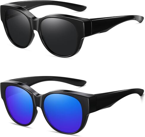 Wzerry Sunglasses Over Glasses for Women, HD Polarized UV400 Protection Fit-over Glasses Stylish Round Cateye Shades in Saudi Arabia