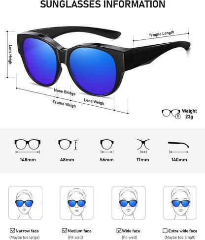 Wzerry Sunglasses Over Glasses for Women, HD Polarized UV400 Protection Fit-over Glasses Stylish Round Cateye Shades in Saudi Arabia