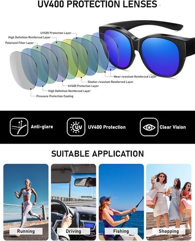 Wzerry Sunglasses Over Glasses for Women, HD Polarized UV400 Protection Fit-over Glasses Stylish Round Cateye Shades in Saudi Arabia