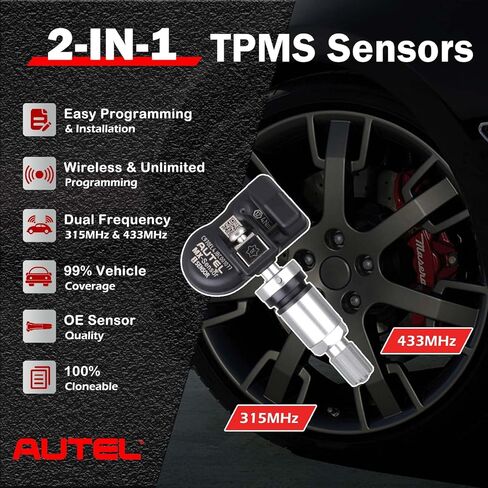 Autel TPMS Sensors, Autel MX Sensor, Set of 40 Metal Sensors, Programmable Sensors, OE-Level for Tire Pressure, 2 in 1 315MHz/433MHz, Press-in Programmable by TS408 TS508 TS508WF TS608 MS906PRO-TS in Saudi Arabia