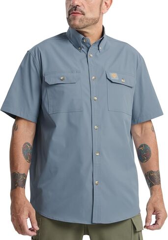 Mens Regular Fit Work Utility Shirt Midweight with Two Chest Pockets Wrinkle-Resistant Industrial Work Wear in Saudi Arabia