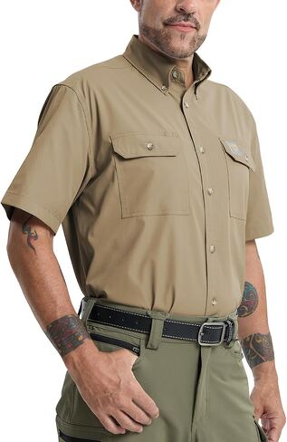 Mens Regular Fit Work Utility Shirt Midweight with Two Chest Pockets Wrinkle-Resistant Industrial Work Wear in Saudi Arabia