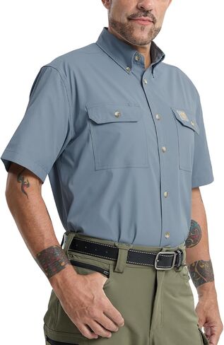 Mens Regular Fit Work Utility Shirt Midweight with Two Chest Pockets Wrinkle-Resistant Industrial Work Wear in Saudi Arabia