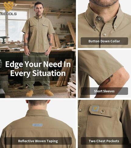 Mens Regular Fit Work Utility Shirt Midweight with Two Chest Pockets Wrinkle-Resistant Industrial Work Wear in Saudi Arabia