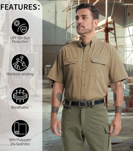 Mens Regular Fit Work Utility Shirt Midweight with Two Chest Pockets Wrinkle-Resistant Industrial Work Wear in Saudi Arabia