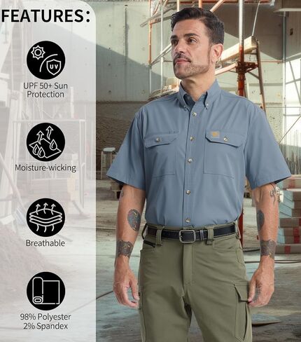 Mens Regular Fit Work Utility Shirt Midweight with Two Chest Pockets Wrinkle-Resistant Industrial Work Wear in Saudi Arabia
