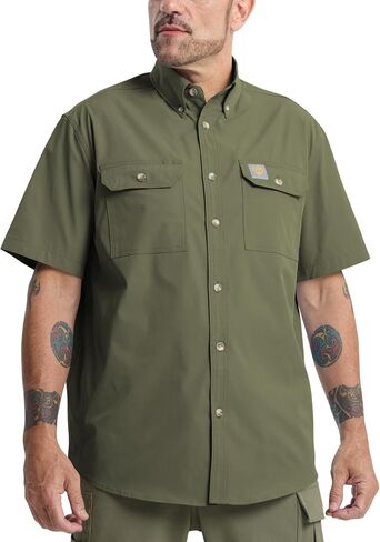 Mens Regular Fit Work Utility Shirt Midweight with Two Chest Pockets Wrinkle-Resistant Industrial Work Wear in Saudi Arabia