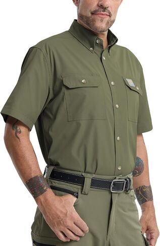 Mens Regular Fit Work Utility Shirt Midweight with Two Chest Pockets Wrinkle-Resistant Industrial Work Wear in Saudi Arabia