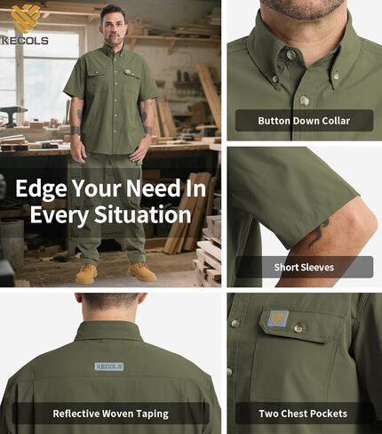 Mens Regular Fit Work Utility Shirt Midweight with Two Chest Pockets Wrinkle-Resistant Industrial Work Wear in Saudi Arabia