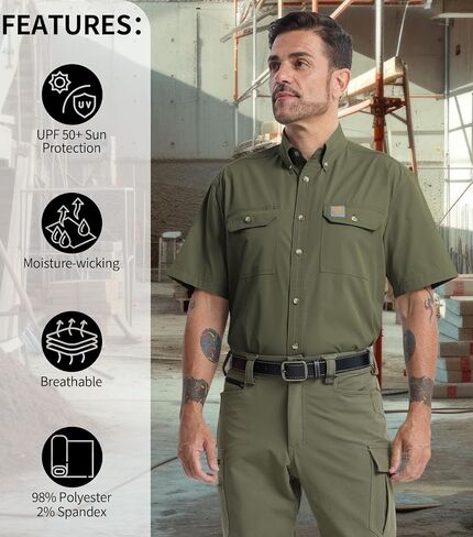 Mens Regular Fit Work Utility Shirt Midweight with Two Chest Pockets Wrinkle-Resistant Industrial Work Wear in Saudi Arabia
