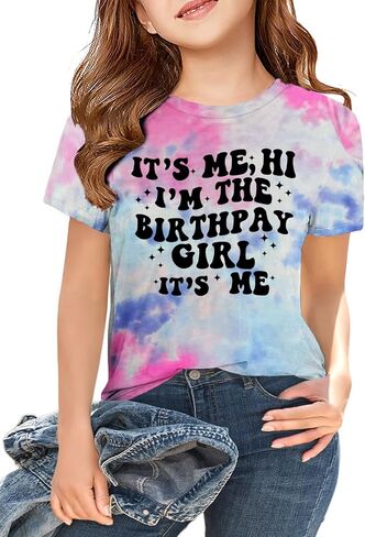 Birthday Girls Shirt Its Me Hi I'm The Birthday Girls Its Me T-Shirt Party Tees Kids Casual Short Sleeve Top 8-15 Year Old in Kuwait