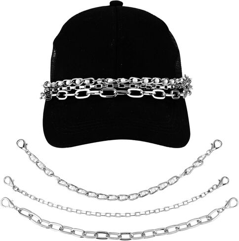 سلاسل القبعات 3pcs سائحة الشاحنة ، 12 بوصة سلاسل معدنية لسلاسل قبعة البيسبول شاحنة القبعات زخرفة سهلة لخلع سلسلة القبعات حافة سحر النساء الشاحنة القبعة القبعة مجوهرات (Silver) in Saudi Arabia