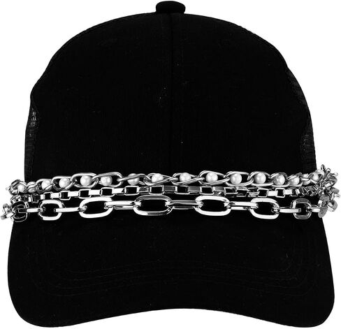سلاسل القبعات 3pcs سائحة الشاحنة ، 12 بوصة سلاسل معدنية لسلاسل قبعة البيسبول شاحنة القبعات زخرفة سهلة لخلع سلسلة القبعات حافة سحر النساء الشاحنة القبعة القبعة مجوهرات (Silver) in Saudi Arabia
