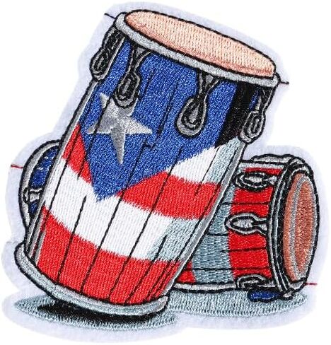Puerto Rico Conga Drum Music Patch-Puerto Rican Flag Design Iron-On-On On On On Sew-On Patch-Boricua Drums and Culture for Jackets ، Hats ، Backpacks in Saudi Arabia