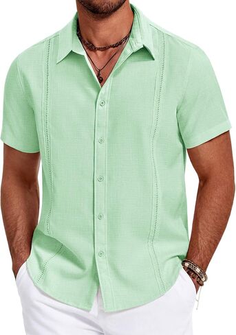 COOFANDY Mens Cuban Guayabera Shirts Summer Beach Shirts Short Sleeve Casual Shirts Vacation Wedding Shirts in Saudi Arabia