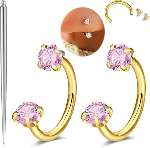 MODRSA Gold Horseshoe Nose Ring 18g Horse Shoe Nose Ring Hoop for Women Surgical Steel Half Hoop Earring Hoops Double Gem Tragus Hoops Labret Lip Helix Piercing Jewelry Septum Rings 18 gauge 8mm Pink in Saudi Arabia