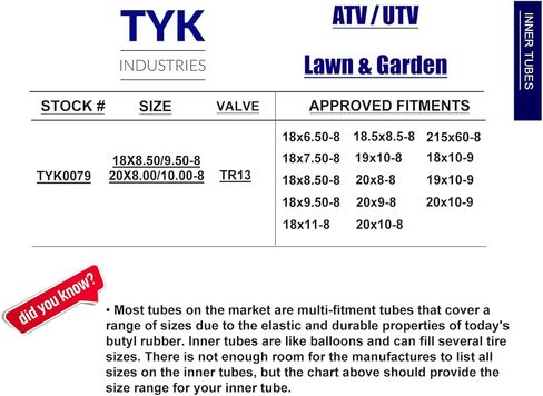 Tyk 20x9-8 أنبوب داخلي لإطار Cub Cadet مع جذع صمام مطاطي قصير TR13 ، 20x9.00-8 ، 20x900-8 أنبوب in Saudi Arabia
