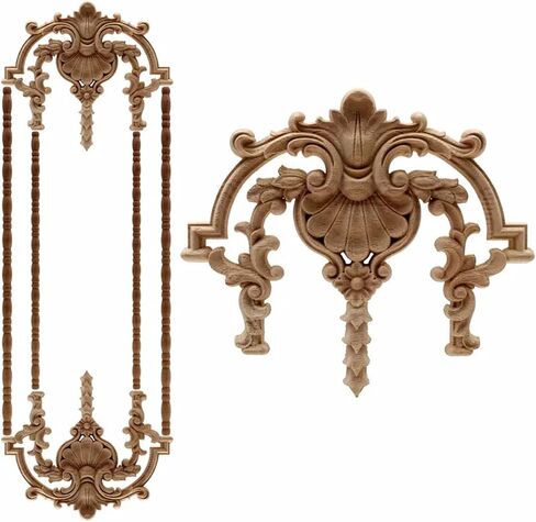 Wood Appliques Onlays for Furniture, Flower Center Woodcarving Decal for Cabinet Bed Wall Closet Frame Corner Decoration (Size : 20x23cm/7.9x9inch) in Saudi Arabia