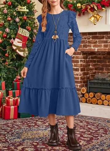 Blibean Tween Girls 2025 فساتين طويلة الأكمام in Saudi Arabia
