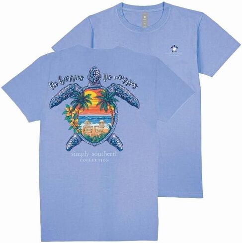 Simply Southern No Hurries, No Worries Track Turtle Relaxed Fit Short Sleeve Women's T-Shirt, Wave Blue in Saudi Arabia