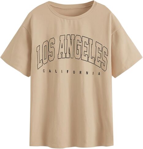 SOLY HUX Women's Graphic Oversized Tees Letter Print Summer Tops Vintage Half Sleeve Loose Casual T Shirts in Saudi Arabia