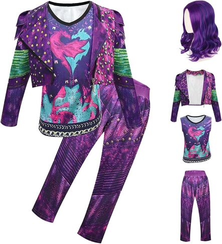 Mal Costume for Girls - Mal Costume Includes Jacket Shirt Pant with Wig Set Kids Halloween Party Cosplay Outfits in Saudi Arabia