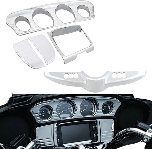 5pcs دراجة نارية Chrome chrome Inner Fairing Tri-Line Gauge Stereo Trims Panel for Harley Street Glide Tri Glide in Saudi Arabia