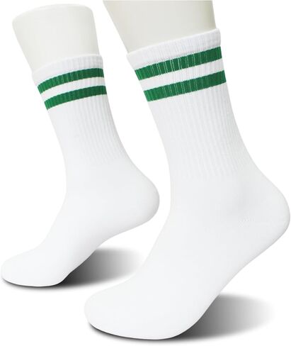 Striped Retro Socks in White/Green, Vintage Socks for Adult, Teens, Men&Women. (239) in Saudi Arabia