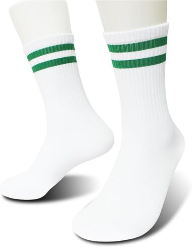 Striped Retro Socks in White/Green, Vintage Socks for Adult, Teens, Men&Women. (239) in Saudi Arabia