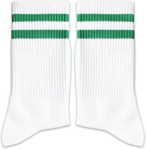 Striped Retro Socks in White/Green, Vintage Socks for Adult, Teens, Men&Women. (239) in Saudi Arabia