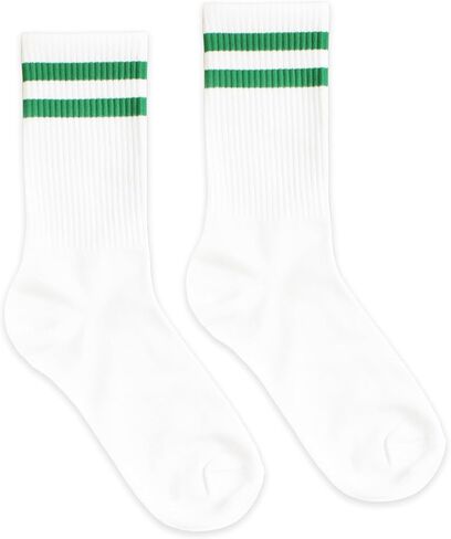 Striped Retro Socks in White/Green, Vintage Socks for Adult, Teens, Men&Women. (239) in Saudi Arabia