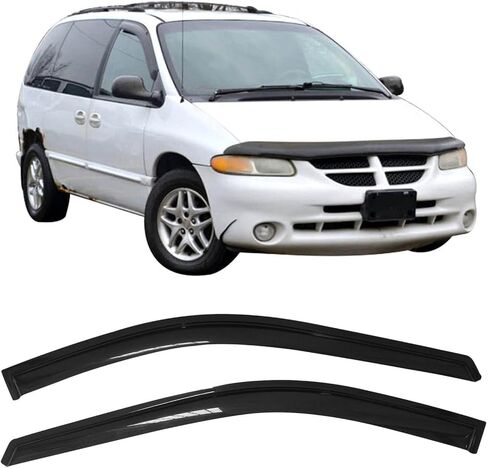 IKON MOTORSPORTS Tape On External Window Visor, Compatible with 1996-2007 Chrysler Dodge Caravan Voyager, Slim Style Dark Smoke Tint Acrylic Shade Rain Sun Guard Wind Vent Deflector in Saudi Arabia