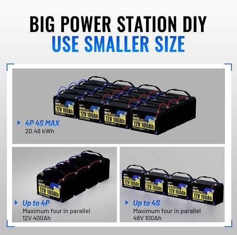 بطارية LIFEPO4 الليثيوم 12V 100AH ، استخدم خلية EV من الدرجة A+ ، BUIT -IN 100A BMS ، حماية منخفضة درجة الحرارة ، ما يصل إلى 15000 دورة -مثالية لـ RV ، نظام الطاقة الشمسية ، محرك التصيد ، إلخ. in Kuwait