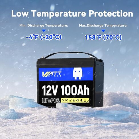 بطارية LIFEPO4 الليثيوم 12V 100AH ، استخدم خلية EV من الدرجة A+ ، BUIT -IN 100A BMS ، حماية منخفضة درجة الحرارة ، ما يصل إلى 15000 دورة -مثالية لـ RV ، نظام الطاقة الشمسية ، محرك التصيد ، إلخ. in Kuwait