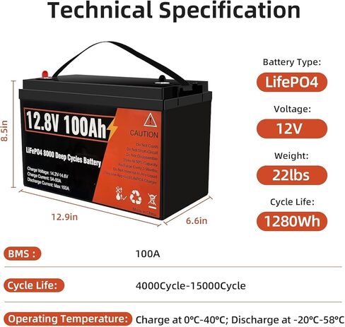 12V 100AH LIFEPO4 Lithium Battery ، Group 31 Protection LifePo4 بطارية LIFEPO4 المدمجة في 100A BMS ذكية ، 15000 دورة عميقة قابلة للشحن مقاومة للماء للطاقة الشمسية ، طاقة الرياح ، المنزل ، RVS in Kuwait