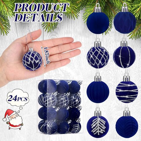 Namalu 24 Pcs Mini Velvet Christmas Balls Set Glitter Christmas Tree Ornaments Decoration Flocked Christmas Ball Ornaments Velvet Xmas Tree Hanging for Indoor Outdoor Holiday Party Decor(Green) in Saudi Arabia