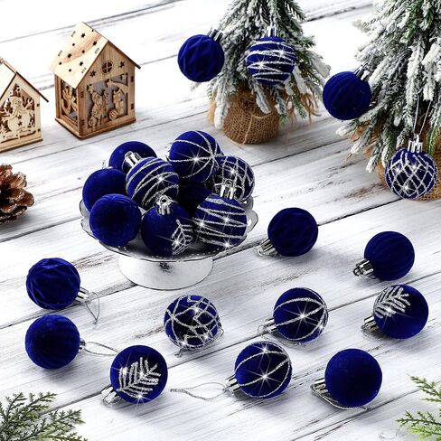 Namalu 24 Pcs Mini Velvet Christmas Balls Set Glitter Christmas Tree Ornaments Decoration Flocked Christmas Ball Ornaments Velvet Xmas Tree Hanging for Indoor Outdoor Holiday Party Decor(Green) in Saudi Arabia