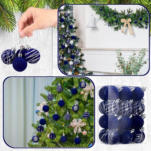 Namalu 24 Pcs Mini Velvet Christmas Balls Set Glitter Christmas Tree Ornaments Decoration Flocked Christmas Ball Ornaments Velvet Xmas Tree Hanging for Indoor Outdoor Holiday Party Decor(Green) in Saudi Arabia
