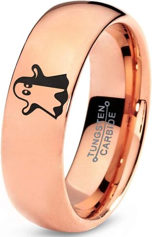 Scary Haunting Ghost Emoji Ring - Tungsten Band 8mm - Men - Women - 18k Rose Gold Step Bevel Edge - Yellow - Grey - Blue - Black - Brushed - Polished - Wedding - Gift Dome Flat in Saudi Arabia