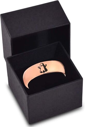 Scary Haunting Ghost Emoji Ring - Tungsten Band 8mm - Men - Women - 18k Rose Gold Step Bevel Edge - Yellow - Grey - Blue - Black - Brushed - Polished - Wedding - Gift Dome Flat in Saudi Arabia