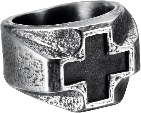 Retro Stainless Steel Mens Cross Ring, Bold Black Design, Durable Handcrafted Jewelry Gift in Saudi Arabia