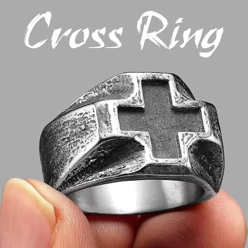 Retro Stainless Steel Mens Cross Ring, Bold Black Design, Durable Handcrafted Jewelry Gift in Saudi Arabia