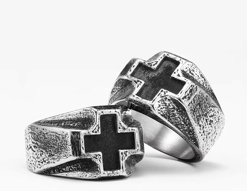 Retro Stainless Steel Mens Cross Ring, Bold Black Design, Durable Handcrafted Jewelry Gift in Saudi Arabia